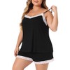Agnes Orinda Women's Plus Size Lace Panel Sleeveless Elastic Waist Pocket Solid Packs Pajamas Sets - 2 of 4