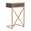Bucyrus Rustic Glam Handcrafted Acacia Wood C Shaped Side Table Dark Brown/Gold - Christopher Knight Home - 4 of 4