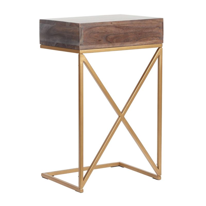 Bucyrus Rustic Glam Handcrafted Acacia Wood C Shaped Side Table Dark Brown/Gold - Christopher Knight Home, 5 of 13