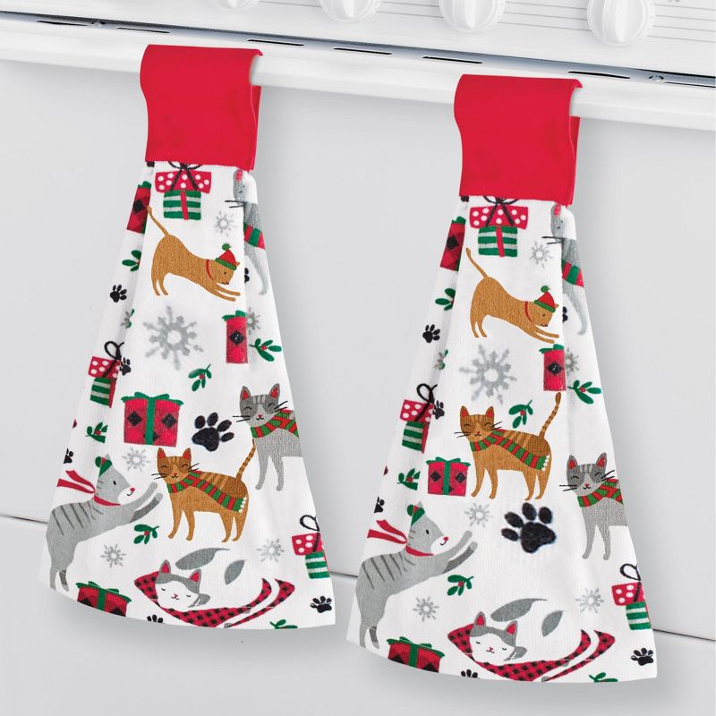 Collections Etc 2-Piece Holiday Cats Hanging Cotton Kitchen Towels, 2 of 3