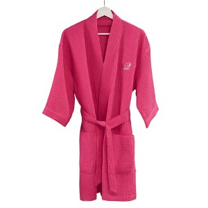Personalization Mall Embroidered Waffle Weave Robe - Hot Pink - 1 of 4