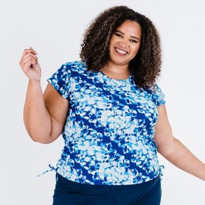 Calypsa Women's Plus Size Cap Sleeve UPF 50+ Sadie Swim Top - 1 of 4