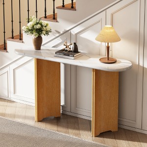 NicBex Narrow Console Table with Oval Marble Top & Triangular-Designed Legs,Accent Entryway Table for Living Room - 1 of 4