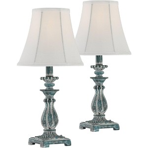 Regency Hill Cali Traditional Accent Table Lamps 19" High Set of 2 Antique Blue White Bell Shade for Bedroom Living Room Bedside Nightstand Office - 1 of 4