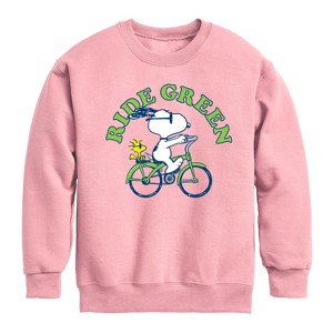Boys' - Peanuts - Ride Green Graphic Long Sleeve Fleece Sweatshirt - 1 of 4
