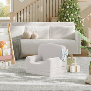 Coucheta Kids Couch, 2-In-1 Comfy Toddler Couch Fold Out, Convertible Sofa to Lounger Foam Kids Chair with Teddy Fleece, Gift for Girls and Boys - 1 of 4