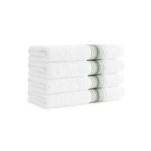 Aston & Arden Luxury Ring Spun Cotton Hand Towels (4 Pack), 600 GSM, 18x32 in., White with Striped Ombre Border - 1 of 4