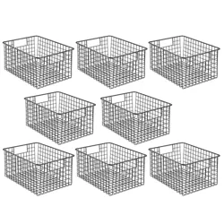 mDesign Metal Wire Closet Organizer Basket with Built-In Handles, 8 Pack, Black