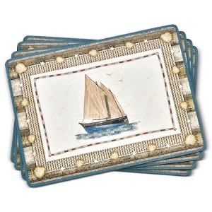 Pimpernel Coastal Breeze Placemats Set of 4 with Cork Backing - Heat & Stain Resistant Dining Table Mats Featuring Beach-Inspired Blue & White Design - 1 of 4