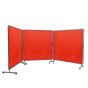 VEVOR Welding Screen with Frame, 6' x 6' 3 Panel Welding Curtain Screens, Flame-Resistant Vinyl Welding Protection Screen on 12 Swivel Wheels, Red - 1 of 4