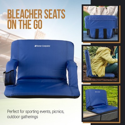 Blue Wide Stadium Seat Chair with Padded Back Support and Armrests