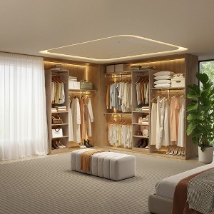 MAYEERTY Khaki 96x16x75" Heavy Duty Wood Closet Organizer - 4 Rods & 5 Shelves, Fits 5-10 ft Spaces - 1 of 4