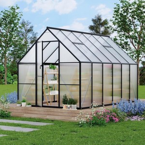 6x9 FT Aluminum Greenhouse, Polycarbonate Walk-in Outdoor Greenhouse with Roof Vent and Quick Setup Structure for Garden - 1 of 4