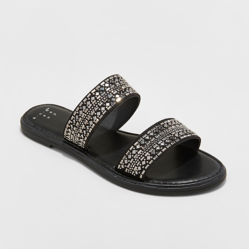 Women's Kersha Embellished Slide Sandals - A New Day Black 10