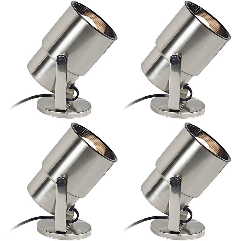 Pro Track Staccato Set of 4 Small Uplighting Indoor Accent Spot-Lights Adjustable Plug-In Floor Plant Home Decorative Brushed Nickel Finish 8" High, 1 of 7