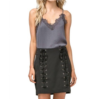Women's High Waist Grommet Mini Skirt - entro