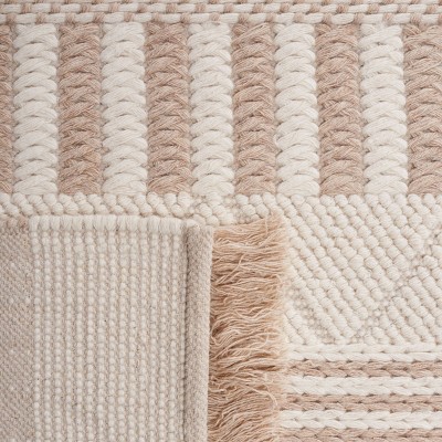 Ivory and Taupe Flat Woven Wool Square Rug, 6' x 6'