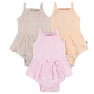 Gerber Baby Girls' 3-Pack Sleeveless Skirted Onesies Bodysuits - 1 of 4