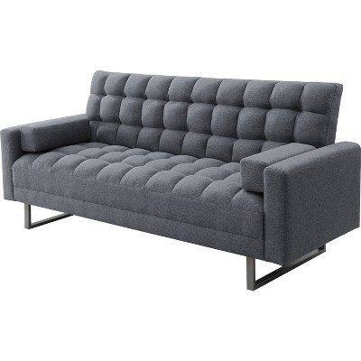 Adjustable Sofa with Deep Square Tufting and Sled Base Gray - Benzara