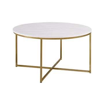 Vivian Glam X Leg Round Coffee Table Faux White Marble/Gold - Saracina Home