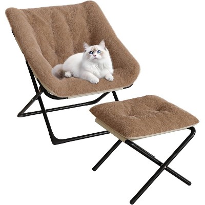 Saucer Chair, XL Plush Foldable Lounge Chair with Soft Faux Fur Seat & Non-Slip Base, Comfy Accent Chair, Portable & Easy Storage