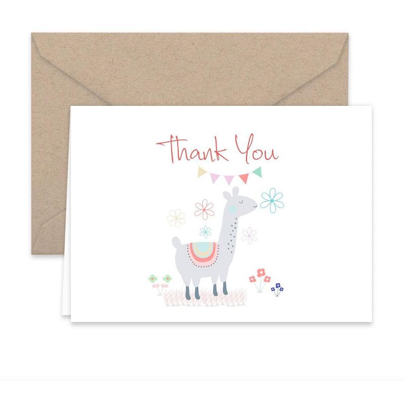 Paper Frenzy Llama Thank You Note Cards & Kraft Envelopes -- 25 pack, 4 of 7