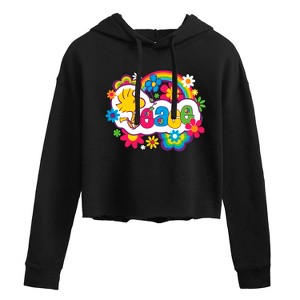 Women's - Peanuts - Peace Floral & Colorful Woodstock Cropped Graphic Hoodie - 1 of 4