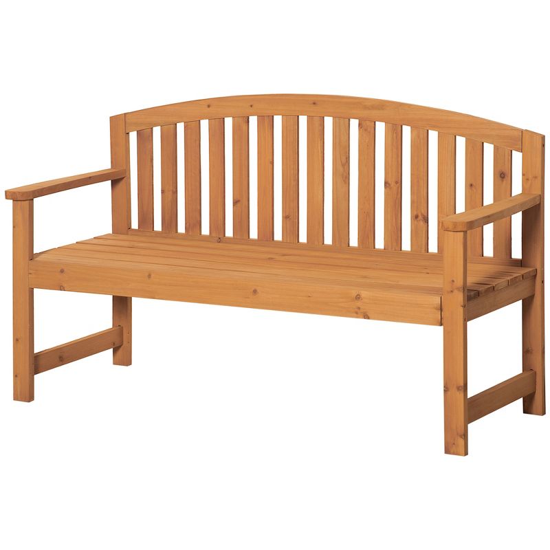 Outsunny 55" Wooden Garden Bench, 2 Seater Outdoor Patio Seat with Slatted Design for Deck, Porch or Garden, Natural, 4 of 7