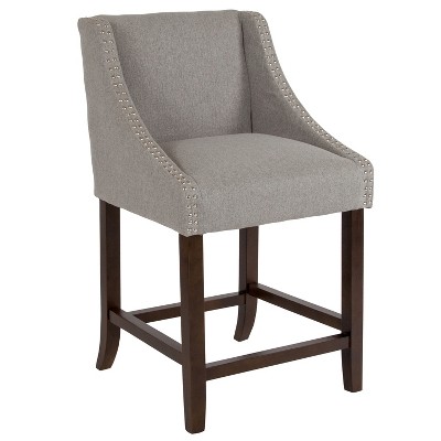Emma and Oliver 24"H Transitional Walnut Counter Stool w/ Accent Nail Trim