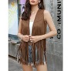 Acekool Women's 70s Fringe Vest - Retro Faux Suede Sleeveless Jacket with Bohemian Tassels, Western & Hippie Style - 2 of 4