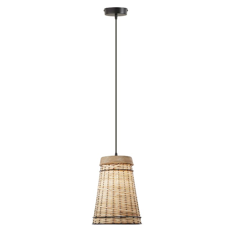 10&#34; Aleta Rattan and Wood Pendant Ceiling Light - River of Goods, 1 of 10