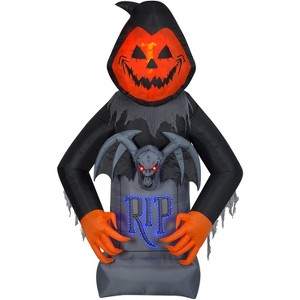 Gemmy LightShow Airblown Inflatable Pumpkin Reaper with Fire & Ice Technology and Micro LED Lights, 8.5 ft Tall - 1 of 4