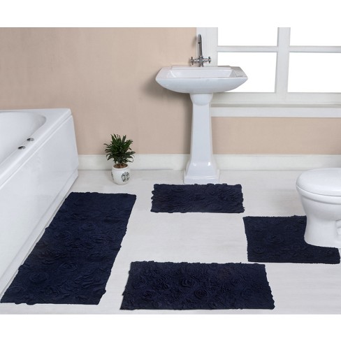 Navy bathroom rug clearance set