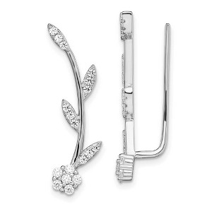 Black Bow Jewelry 6 x 27mm Rhodium-Plated Sterling Silver CZ Flower Ear Climber Earrings - 1 of 4