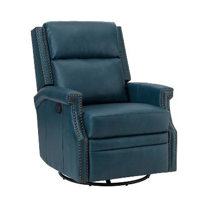 Favonius Wooden Upholstery Genuine Leather Swivel Rocker Recliner with Nailhead Trim for Bedroom and Living Room| ARTFUL LIVING DESIGN