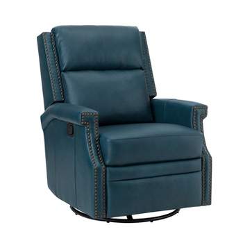 Favonius Wooden Upholstery Genuine Leather Swivel Rocker Recliner with Nailhead Trim for Bedroom and Living Room| ARTFUL LIVING DESIGN