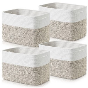 Aoibox Cotton Rope Storage Baskets for Shelves Decorative Woven Organizer Bins White Brown for Home 4 Pack 12 Inch - 1 of 4
