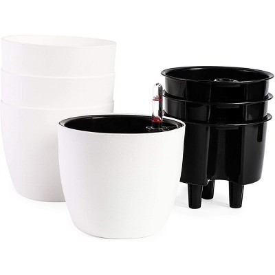 Juvale 4 Pack Self Watering Planter Pots with Water Level Indicator for Indoor & Outdoor Plant, White 4.3 in