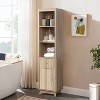 LuxenHome Natural Finish Wave-Patterned Manufactured Wood 1-Drawer 1-Door Bathroom Tower Cabinet Brown - 2 of 4