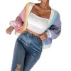 Coolmee Women's Cardigan Color Block Open Front Long Sleeve Ribbed Knit Cropped Cardigan Sweater - 4 of 4