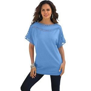 Roaman's Women's Plus Size Ladder Stitch Tee - 1 of 4