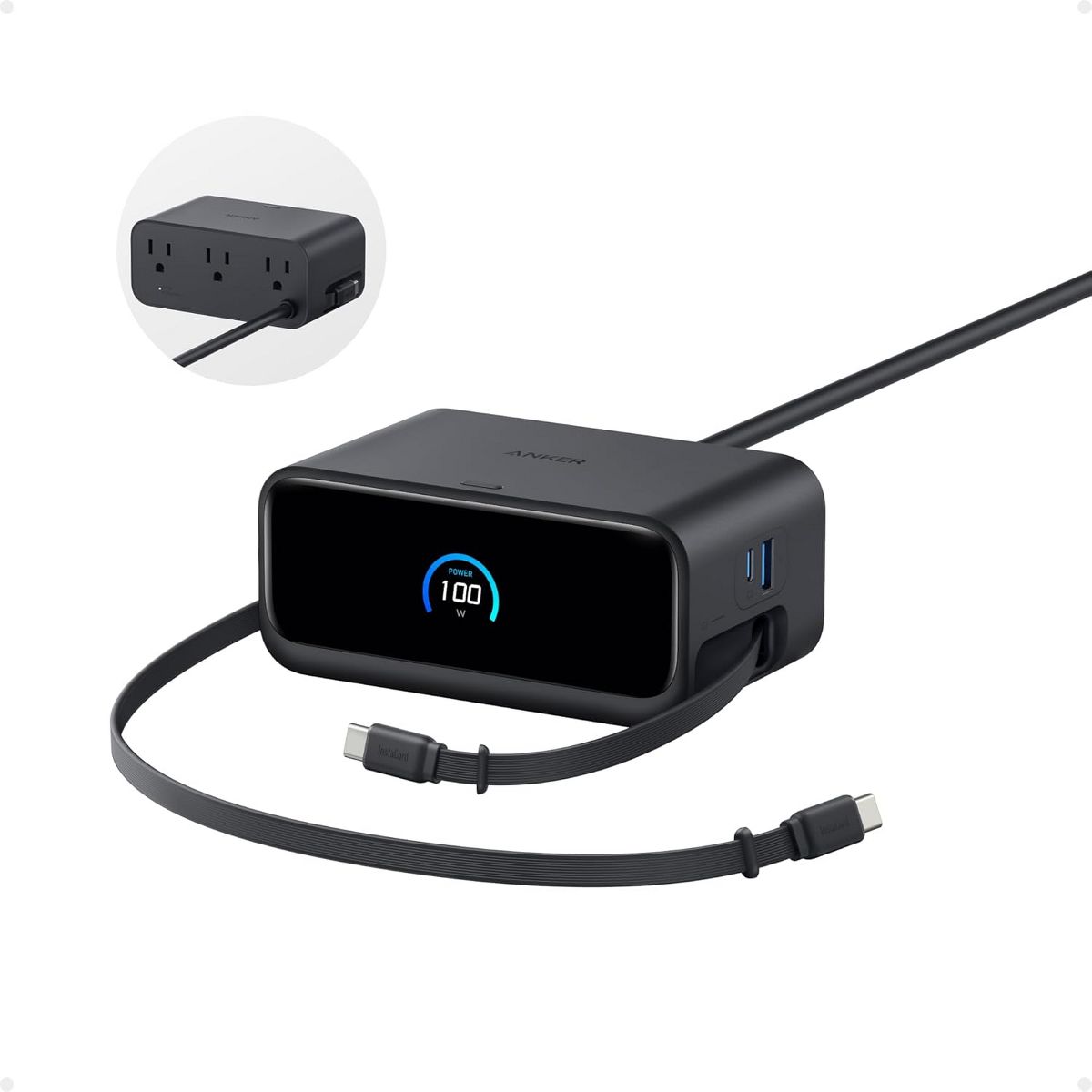 Anker Nano Charging Station, 100W 7-in-1 Power Strip, 2.3ft InstaCord Retractable Cable, Gaming Desk Accessories for Multiple Devices