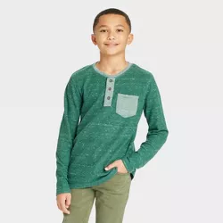 Boys' Long Sleeve Double Knit Henley T-Shirt - Cat & Jack™ Green XXL Husky