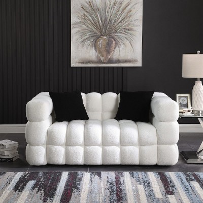 62"Cloud Couches,Boucle Sofa With Square Arms,Loveseat,Marshmallow Sofa With Wooden Frame,Soft Sofa Furniture-Cuddlewood