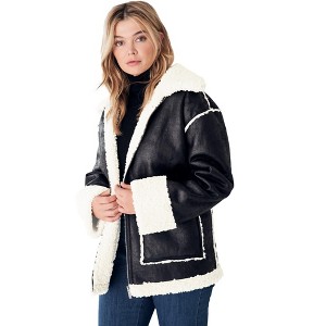 ellos Plus Size Reversible Faux Suede High Pile Fleece Jacket - 1 of 4