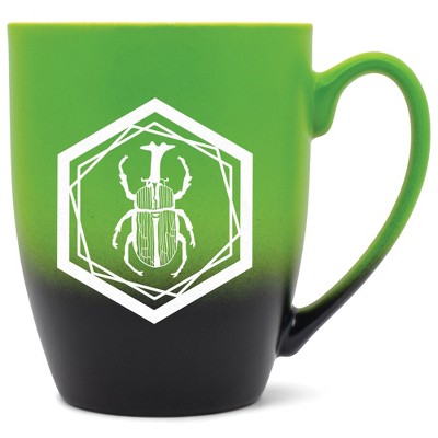 Elanze Designs 12 Ounce Ceramic Decorative Laser Engraved Geometric Design Giftable Novelty Tea Coffee Cup Mug Green and Black Male Rhinoceros Beetle