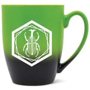 Elanze Designs 12 Ounce Ceramic Decorative Laser Engraved Geometric Design Giftable Novelty Tea Coffee Cup Mug Green and Black Male Rhinoceros Beetle - 1 of 4