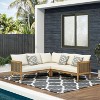 GDFStudio Hiland Outdoor Acacia Wood and Round Wicker 5 Seater Sectional Sofa Set with Cushions, Teak/Beige - 2 of 4