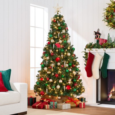 7.5ft Green Spruce Pre-Lit Artificial Christmas Tree with Metal Hinges