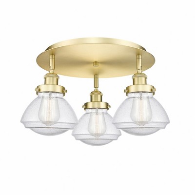 Olean - 3 Light Flush Mount In Art Deco Style-8 Inches Tall and 18.25 Inches Wide